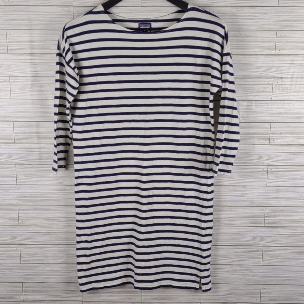 Patagonia Worn Wear White Blue Stripe T Shirt Dress Women's M